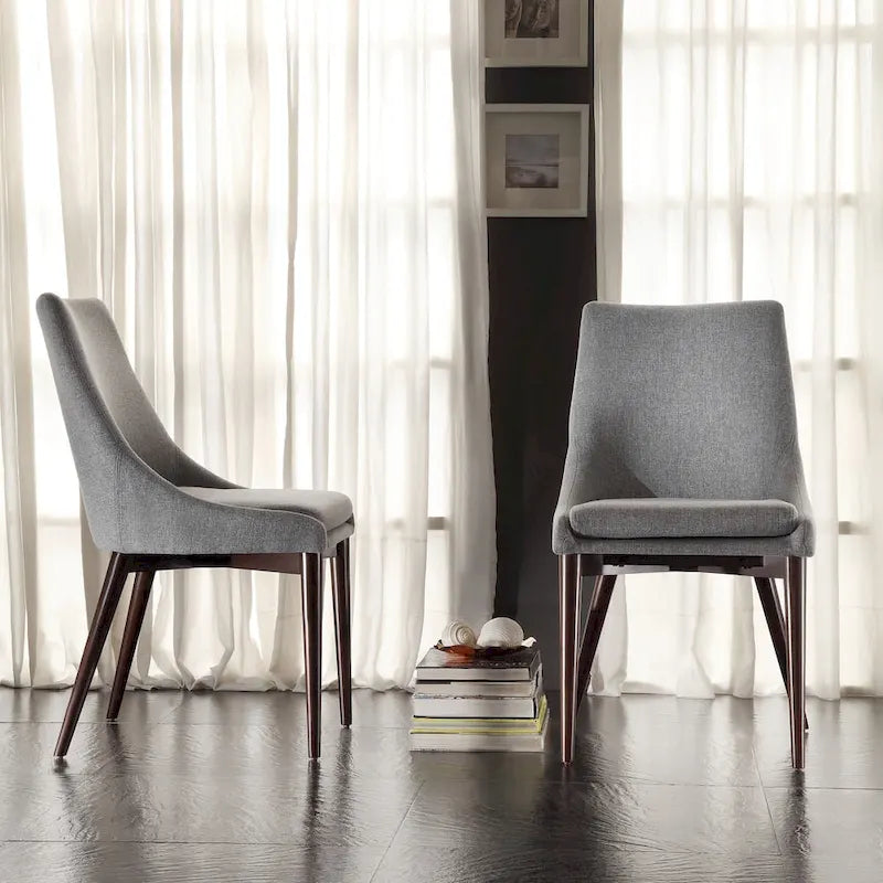 Chaises de salle à manger Sasha en tissu gris du milieu du siècle avec pieds coniques (Lot de 2)