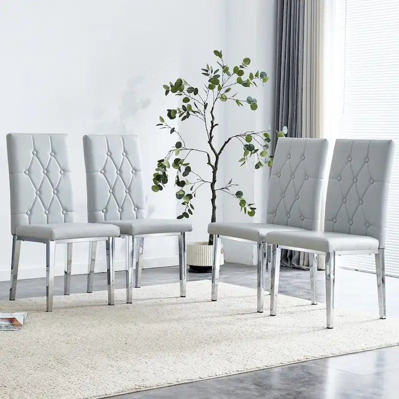 Lot de 4 chaises de salle à manger modernes sans accoudoirs avec dossier capitonné et clouté, pieds en métal, pour salle à manger, salon et chambre à coucher.