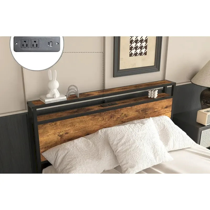 Lit plateforme queen avec lumières DEL, station de recharge et 8 tiroirs