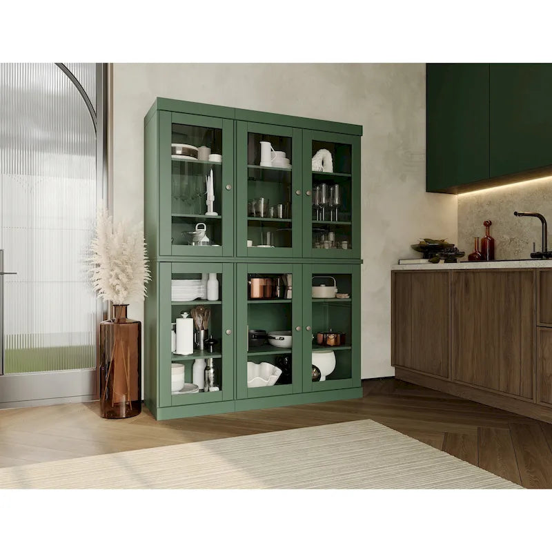 Vaisselier-Garde-manger 100 % en bois massif 48,5 avec portes en verre transparent et étagères réglables