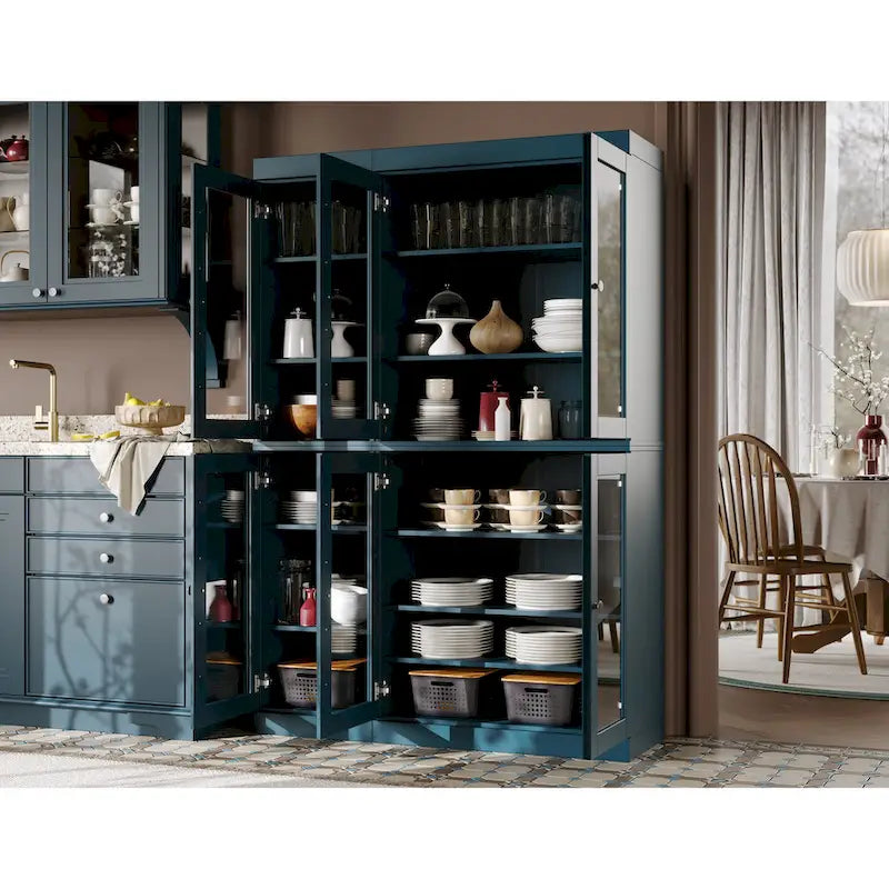 Vaisselier-Garde-manger 100 % en bois massif 48,5 avec portes en verre transparent et étagères réglables