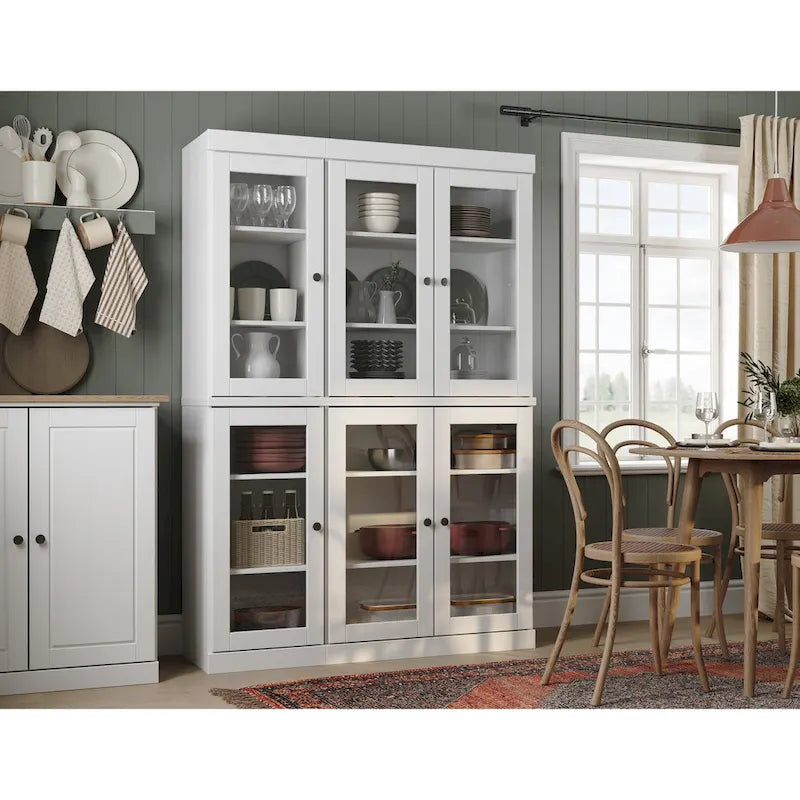 Vaisselier-Garde-manger 100 % en bois massif 48,5 avec portes en verre transparent et étagères réglables