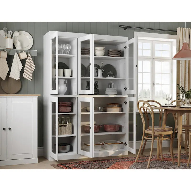 Vaisselier-Garde-manger 100 % en bois massif 48,5 avec portes en verre transparent et étagères réglables