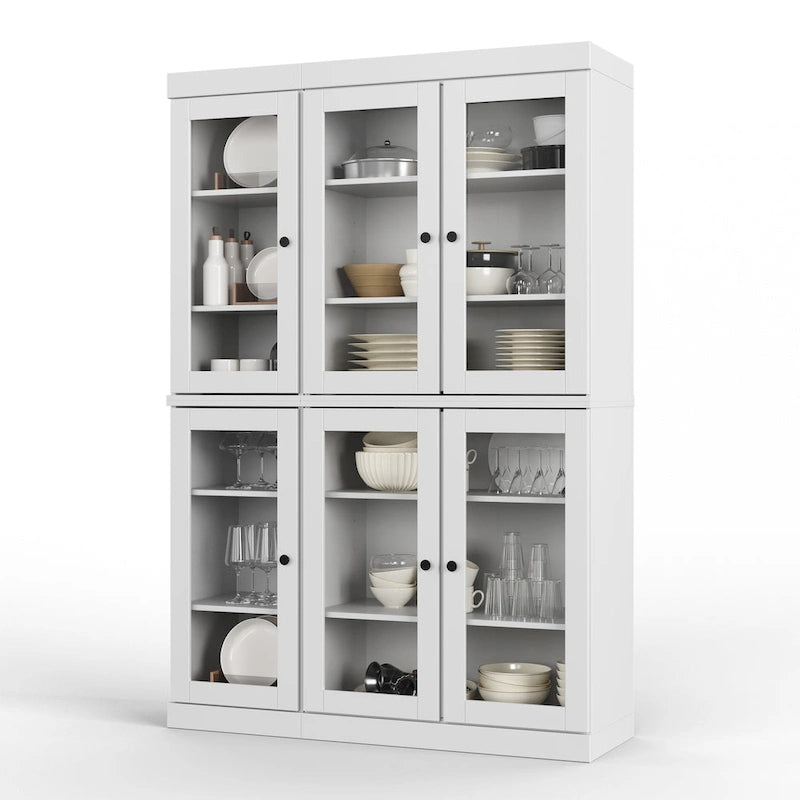 Vaisselier-Garde-manger 100 % en bois massif 48,5 avec portes en verre transparent et étagères réglables