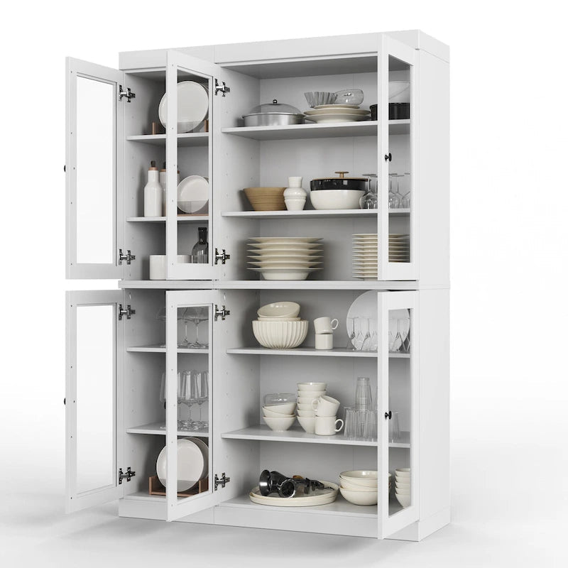 Vaisselier-Garde-manger 100 % en bois massif 48,5 avec portes en verre transparent et étagères réglables
