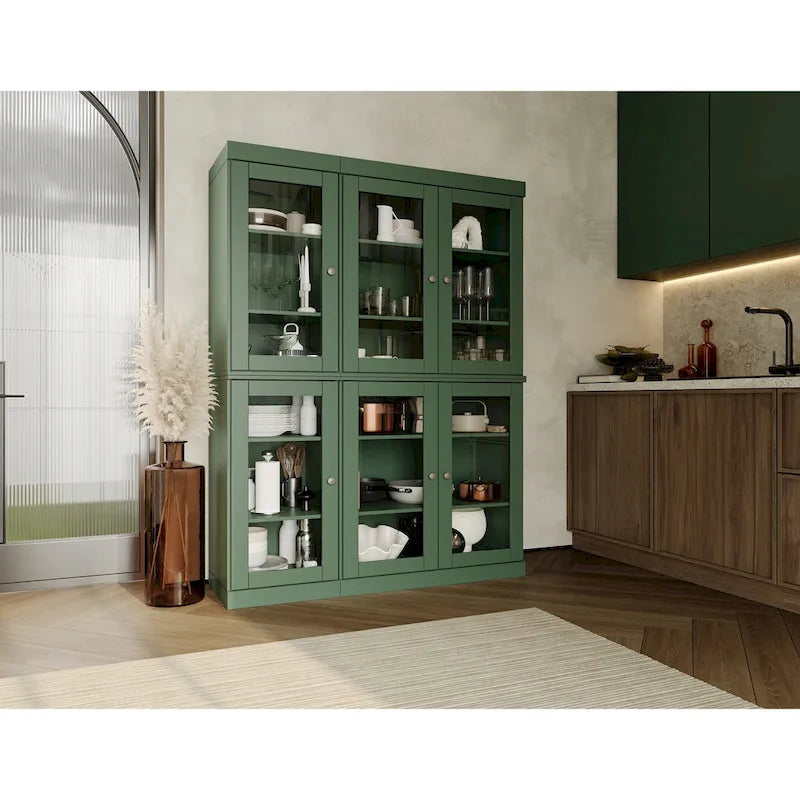 Vaisselier-Garde-manger 100 % en bois massif 48,5 avec portes en verre transparent et étagères réglables