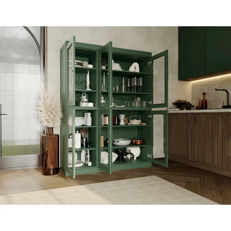 Vaisselier-Garde-manger 100 % en bois massif 48,5 avec portes en verre transparent et étagères réglables