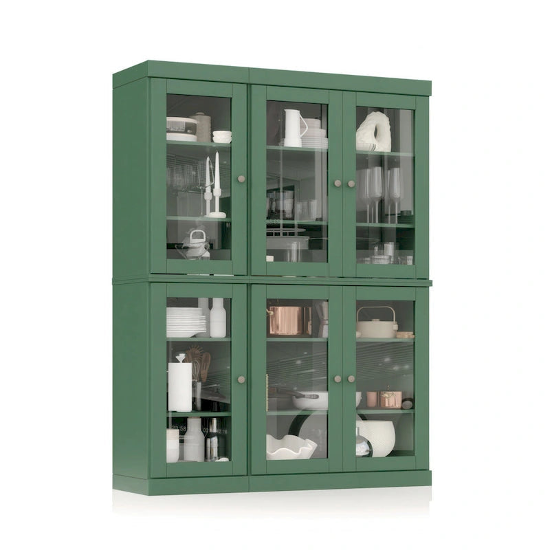 Vaisselier-Garde-manger 100 % en bois massif 48,5 avec portes en verre transparent et étagères réglables
