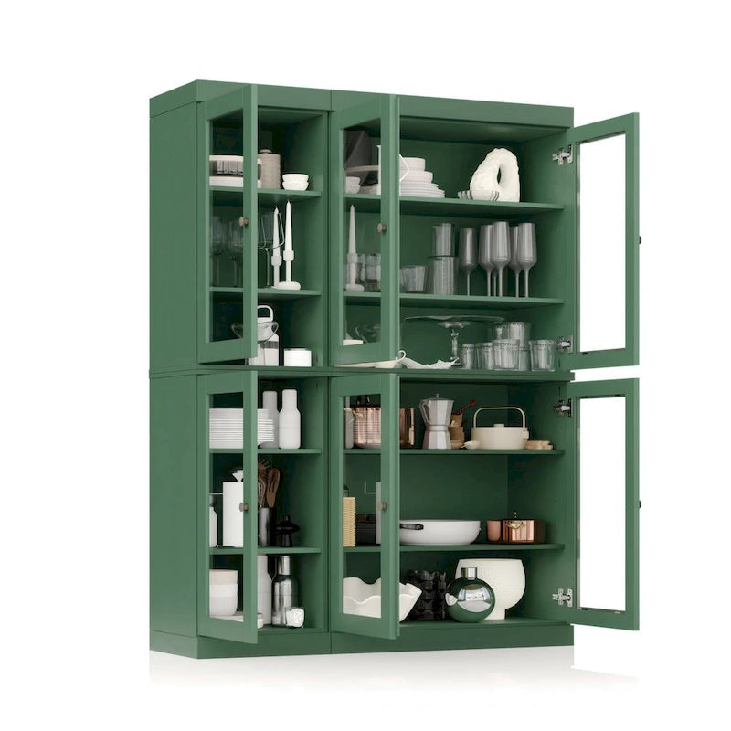 Vaisselier-Garde-manger 100 % en bois massif 48,5 avec portes en verre transparent et étagères réglables