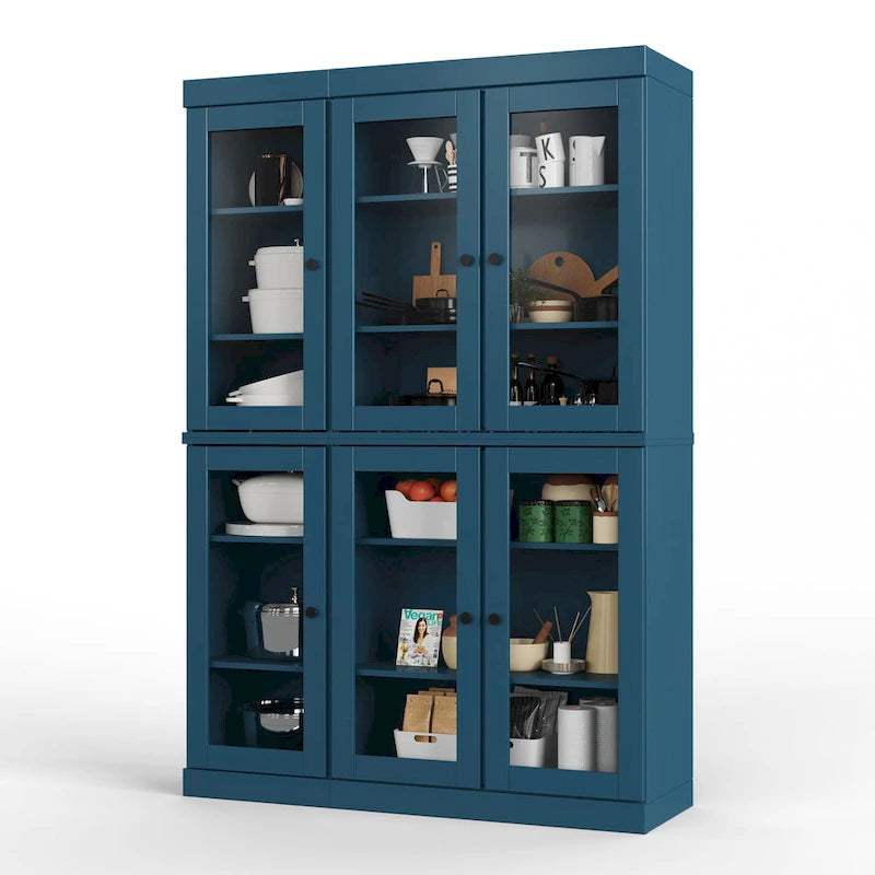 Vaisselier-Garde-manger 100 % en bois massif 48,5 avec portes en verre transparent et étagères réglables