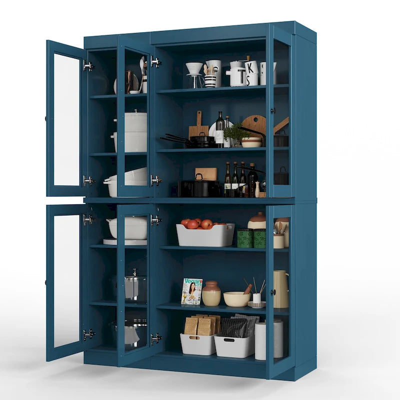 Vaisselier-Garde-manger 100 % en bois massif 48,5 avec portes en verre transparent et étagères réglables