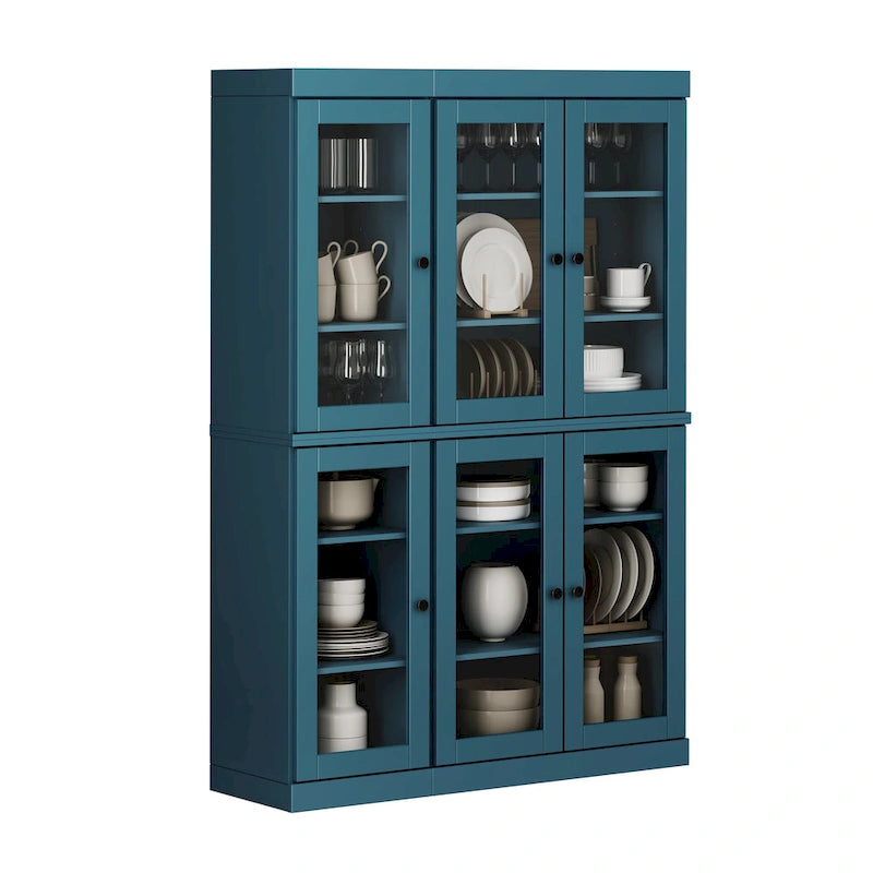 Vaisselier-Garde-manger 100 % en bois massif 48,5 avec portes en verre transparent et étagères réglables