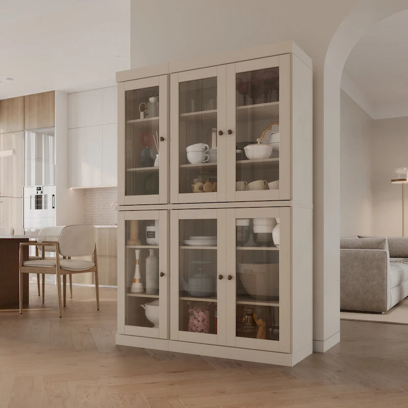 Vaisselier-Garde-manger 100 % en bois massif 48,5 avec portes en verre transparent et étagères réglables