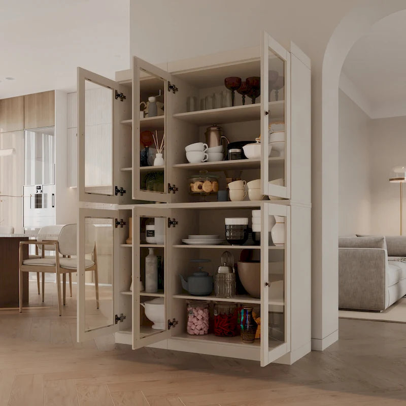 Vaisselier-Garde-manger 100 % en bois massif 48,5 avec portes en verre transparent et étagères réglables
