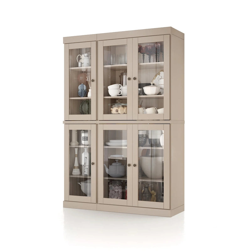 Vaisselier-Garde-manger 100 % en bois massif 48,5 avec portes en verre transparent et étagères réglables
