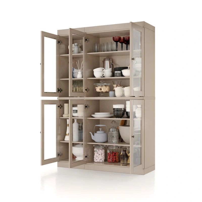 Vaisselier-Garde-manger 100 % en bois massif 48,5 avec portes en verre transparent et étagères réglables
