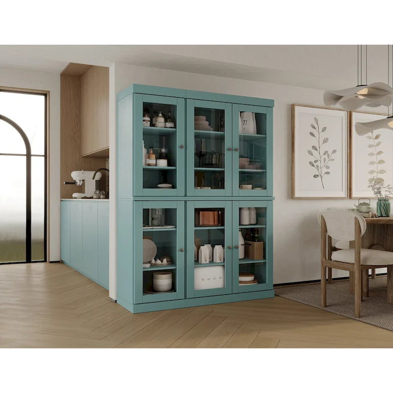 Vaisselier-Garde-manger 100 % en bois massif 48,5 avec portes en verre transparent et étagères réglables