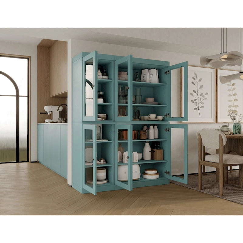 Vaisselier-Garde-manger 100 % en bois massif 48,5 avec portes en verre transparent et étagères réglables