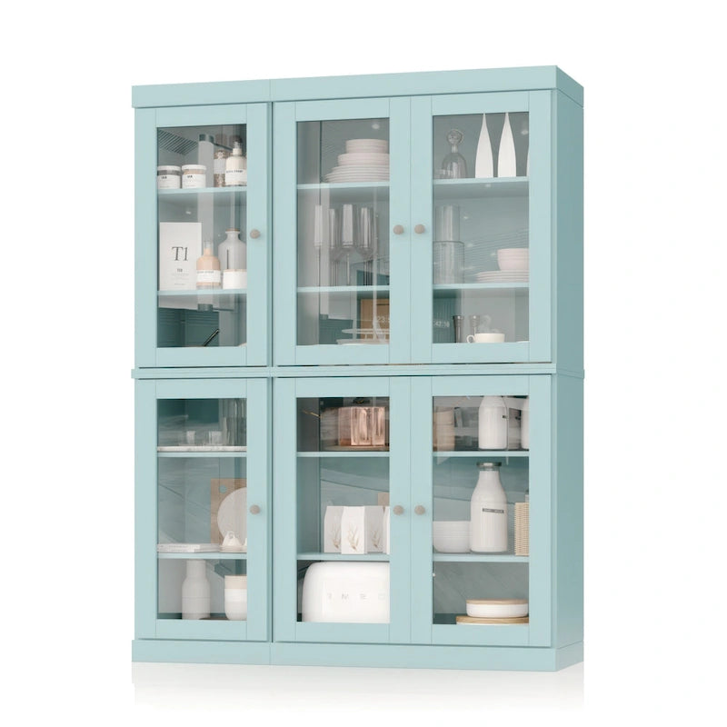 Vaisselier-Garde-manger 100 % en bois massif 48,5 avec portes en verre transparent et étagères réglables