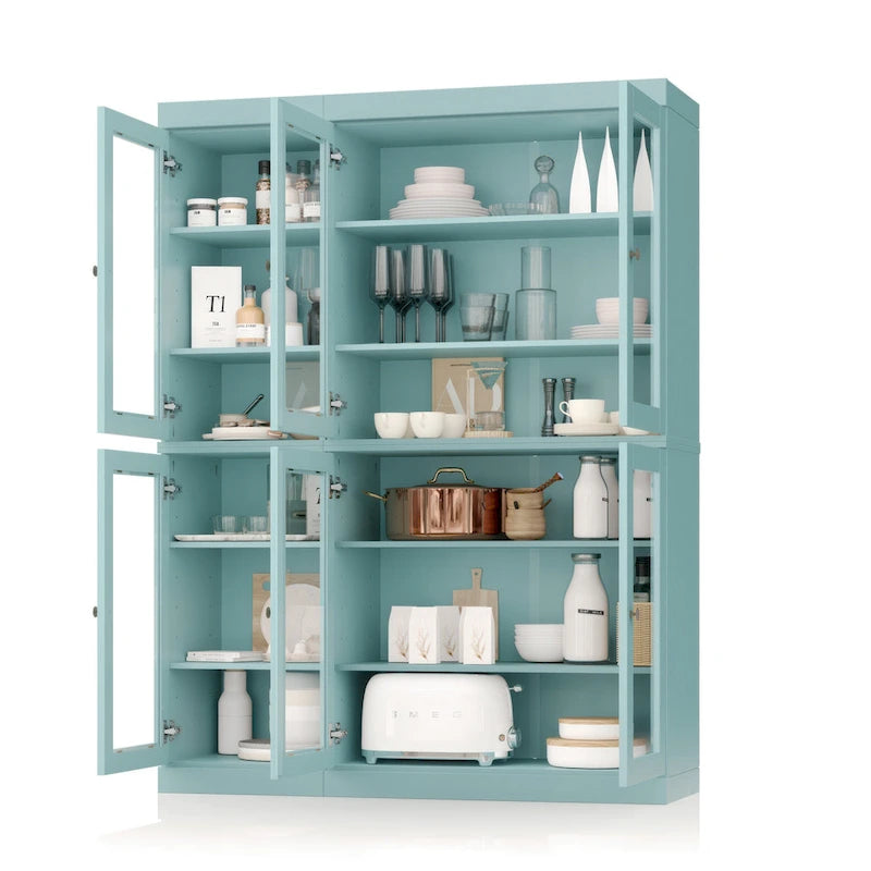 Vaisselier-Garde-manger 100 % en bois massif 48,5 avec portes en verre transparent et étagères réglables