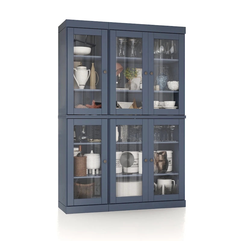 Vaisselier-Garde-manger 100 % en bois massif 48,5 avec portes en verre transparent et étagères réglables