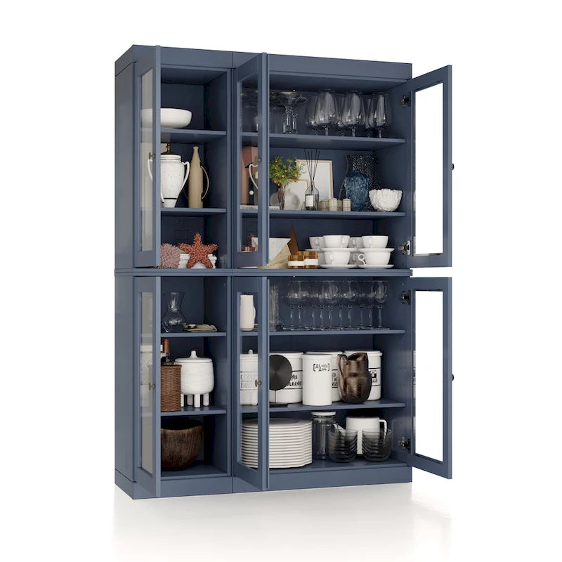Vaisselier-Garde-manger 100 % en bois massif 48,5 avec portes en verre transparent et étagères réglables