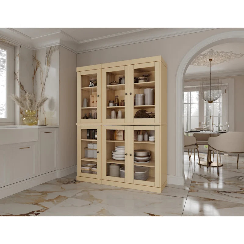 Vaisselier-Garde-manger 100 % en bois massif 48,5 avec portes en verre transparent et étagères réglables