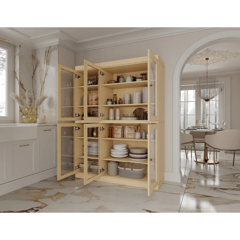 Vaisselier-Garde-manger 100 % en bois massif 48,5 avec portes en verre transparent et étagères réglables