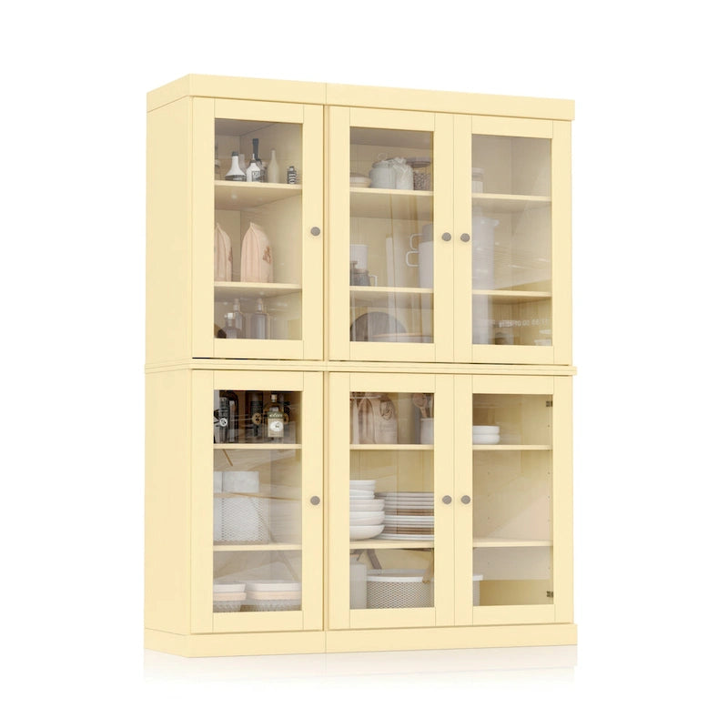 Vaisselier-Garde-manger 100 % en bois massif 48,5 avec portes en verre transparent et étagères réglables