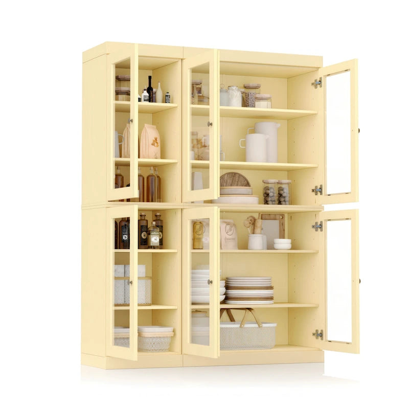 Vaisselier-Garde-manger 100 % en bois massif 48,5 avec portes en verre transparent et étagères réglables