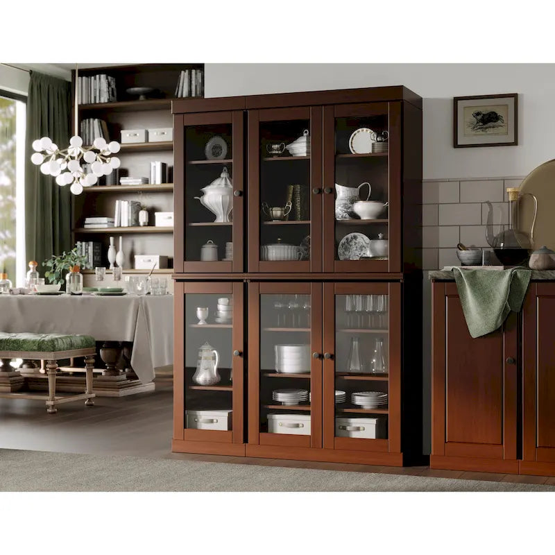 Vaisselier-Garde-manger 100 % en bois massif 48,5 avec portes en verre transparent et étagères réglables