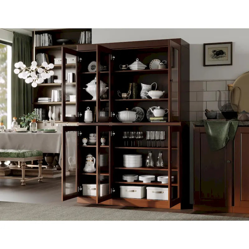 Vaisselier-Garde-manger 100 % en bois massif 48,5 avec portes en verre transparent et étagères réglables