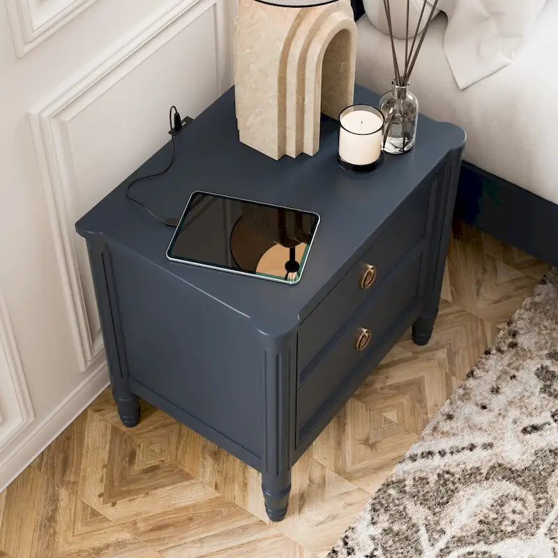 Table de chevet Arlena moderne en bois massif avec ports USB