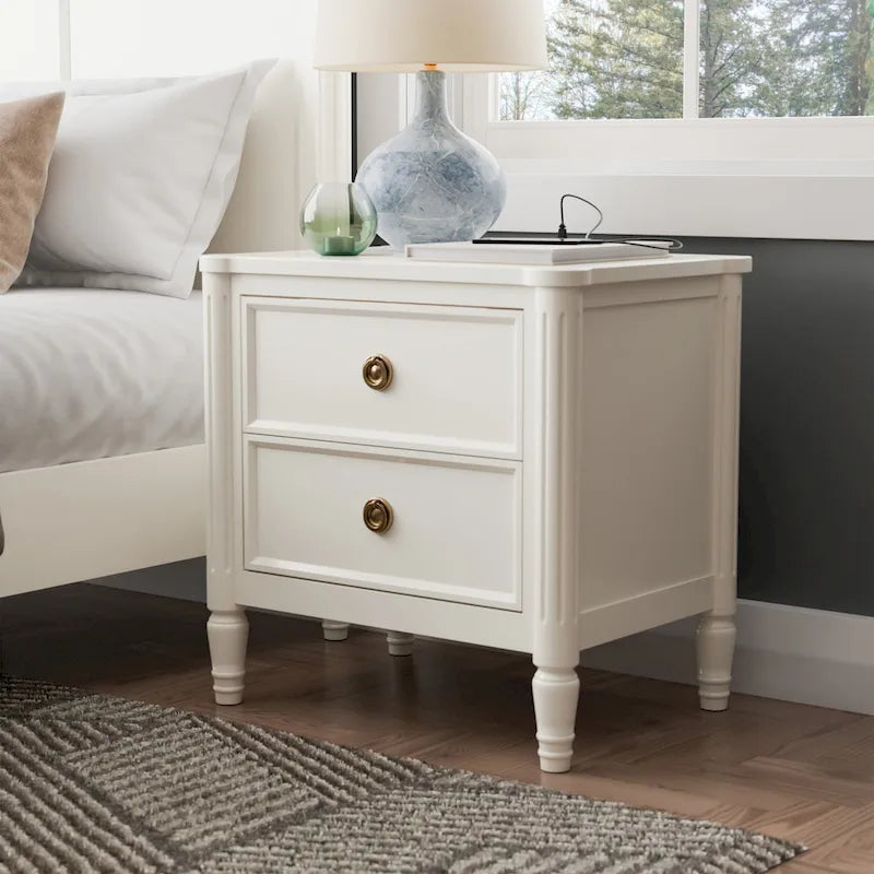 Table de chevet Arlena moderne en bois massif avec ports USB