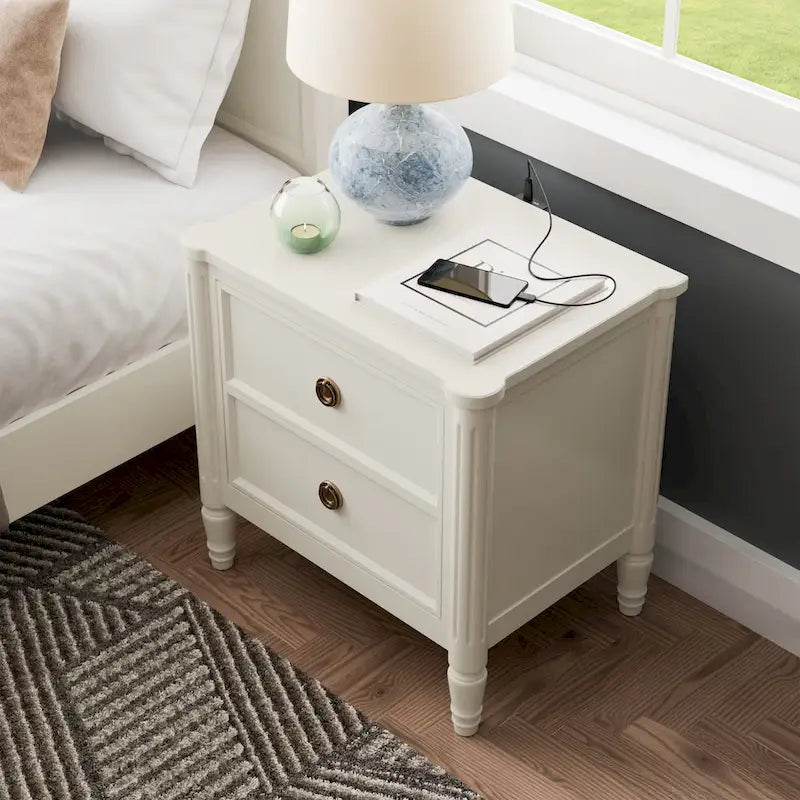 Table de chevet Arlena moderne en bois massif avec ports USB