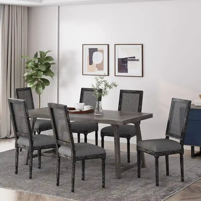 Chaise de salle à manger tapissée en bois et cannage de style champêtre Regina (lot de 6)