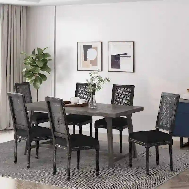 Chaise de salle à manger tapissée en bois et cannage de style champêtre Regina (lot de 6)
