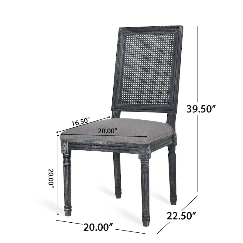 Chaise de salle à manger tapissée en bois et cannage de style champêtre Regina (lot de 6)