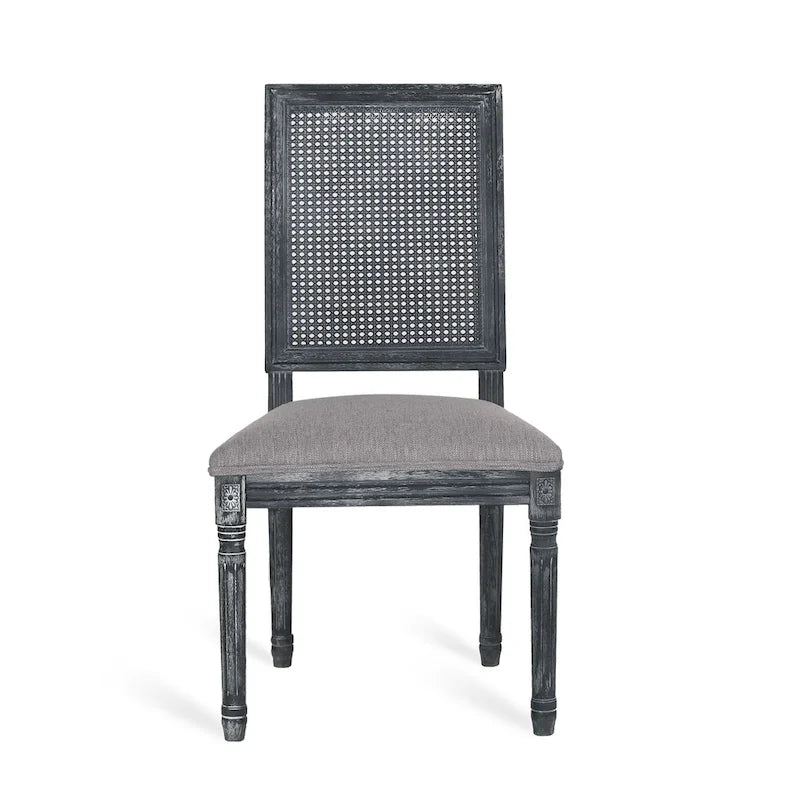 Chaise de salle à manger tapissée en bois et cannage de style champêtre Regina (lot de 6)