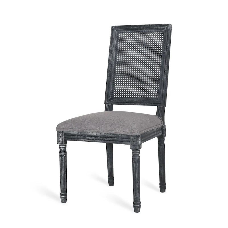 Chaise de salle à manger tapissée en bois et cannage de style champêtre Regina (lot de 6)