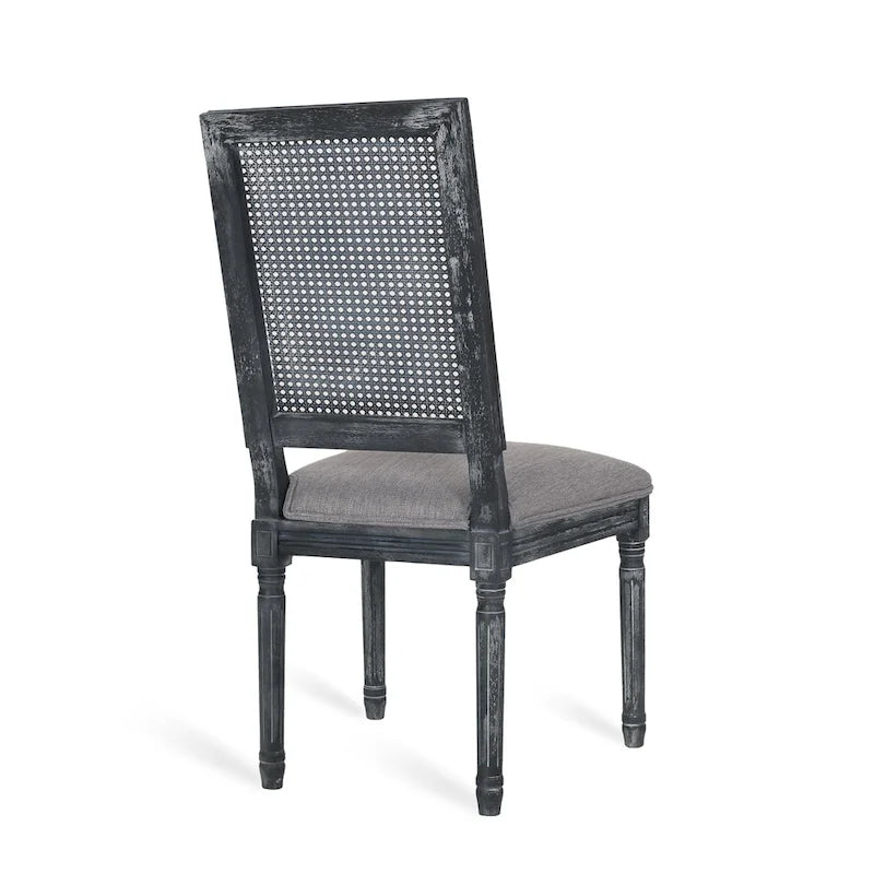 Chaise de salle à manger tapissée en bois et cannage de style champêtre Regina (lot de 6)