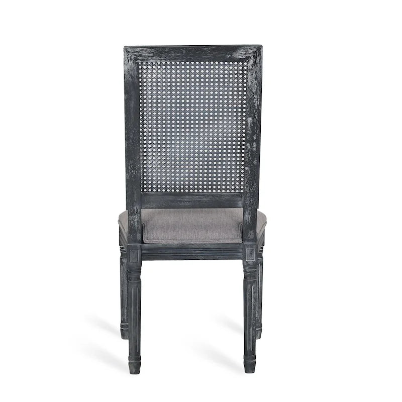 Chaise de salle à manger tapissée en bois et cannage de style champêtre Regina (lot de 6)