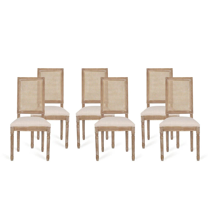Chaise de salle à manger tapissée en bois et cannage de style champêtre Regina (lot de 6)