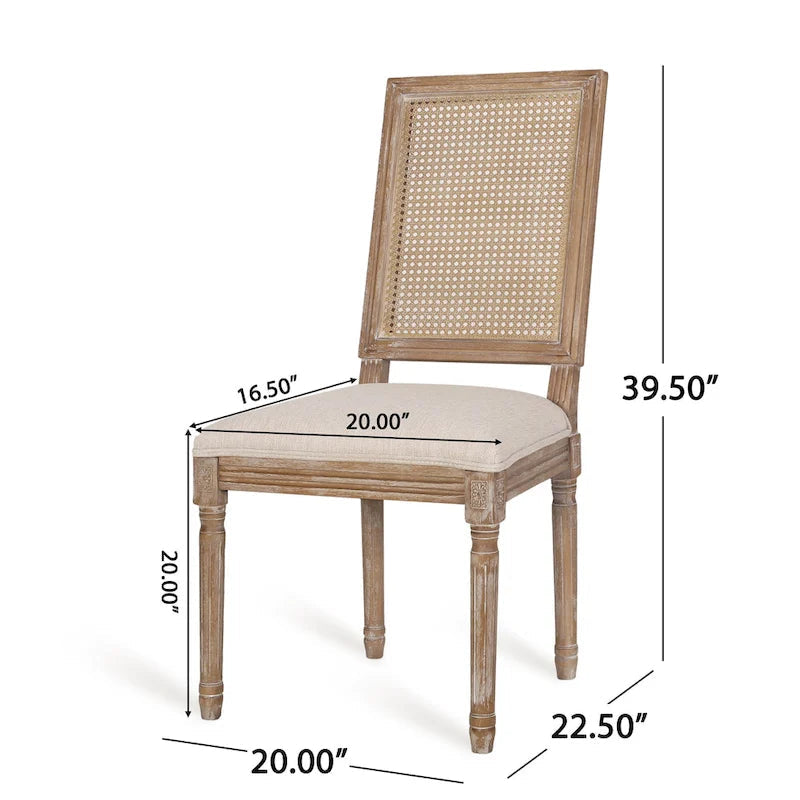 Chaise de salle à manger tapissée en bois et cannage de style champêtre Regina (lot de 6)