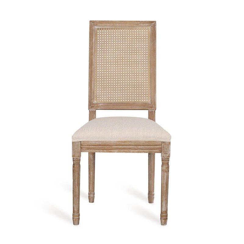 Chaise de salle à manger tapissée en bois et cannage de style champêtre Regina (lot de 6)