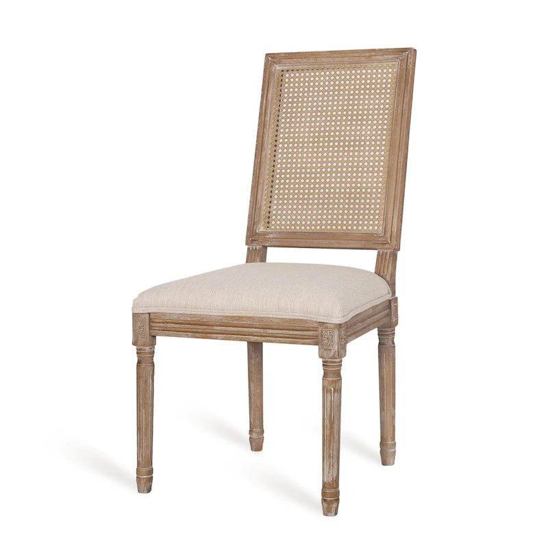 Chaise de salle à manger tapissée en bois et cannage de style champêtre Regina (lot de 6)