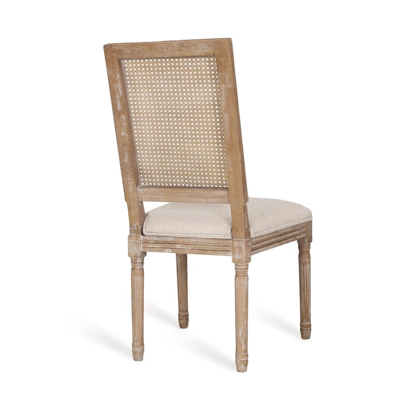 Chaise de salle à manger tapissée en bois et cannage de style champêtre Regina (lot de 6)