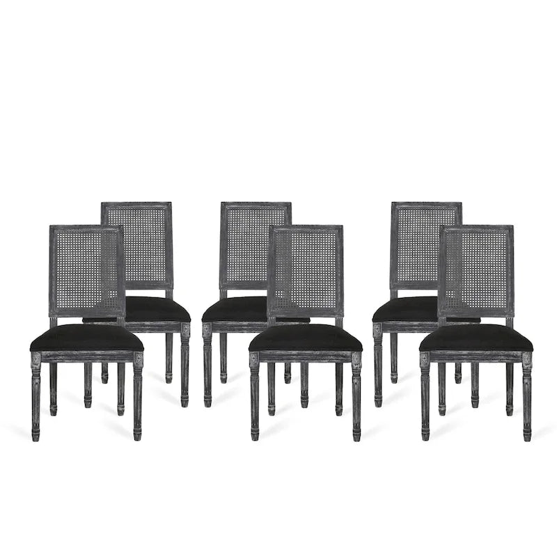 Chaise de salle à manger tapissée en bois et cannage de style champêtre Regina (lot de 6)