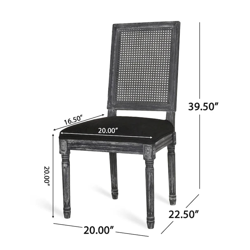 Chaise de salle à manger tapissée en bois et cannage de style champêtre Regina (lot de 6)