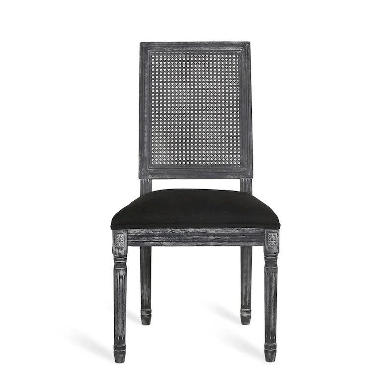 Chaise de salle à manger tapissée en bois et cannage de style champêtre Regina (lot de 6)